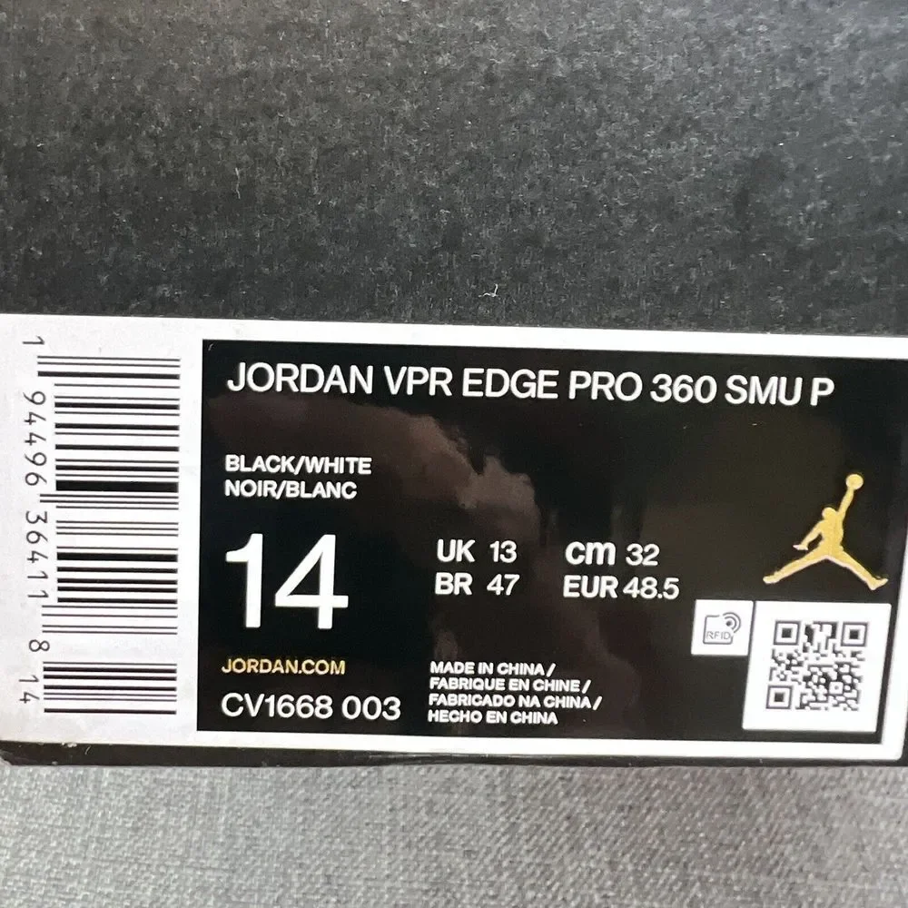 Rare PE Air Jordan Vapor Edge Pro 360 SMU P Black White CV1668-003 Men's Size 14